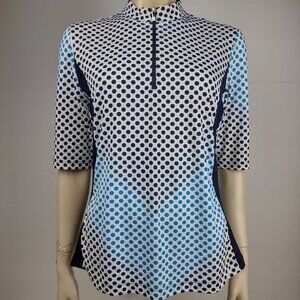 Tail blue white polka dot short sleeve 1/4 zip golf top shirt womens Medium